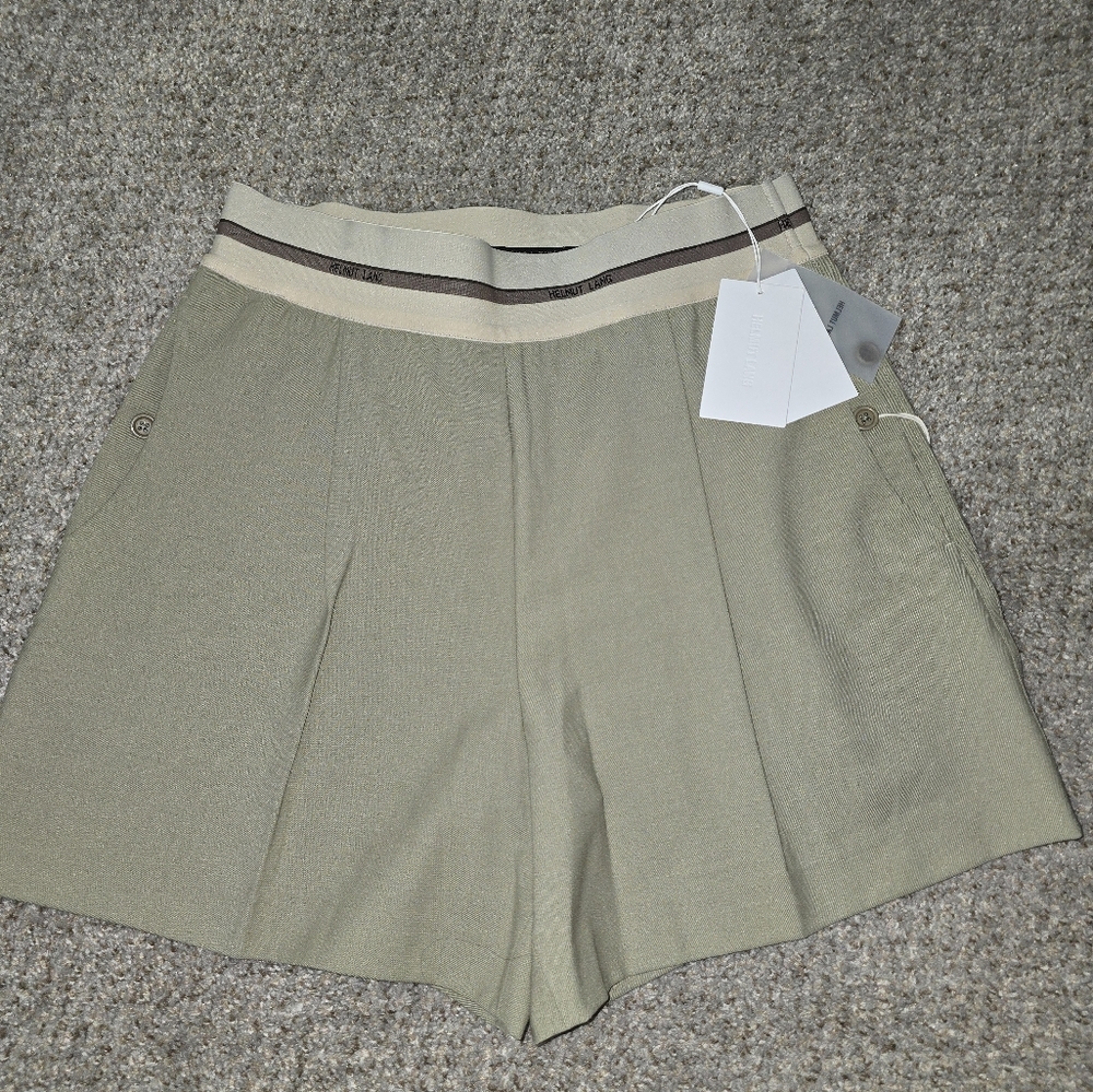 Women's Helmut Lang Logo Band Pull On Shorts In Ceder Stretch Wool Size 8 - Picture 4 of 10